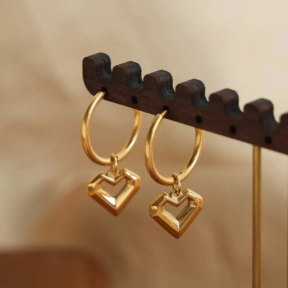 Lovcia Heart Shape Lapis Lazuli Dangle Earrings-Earrings-Gold-One Size-Gold