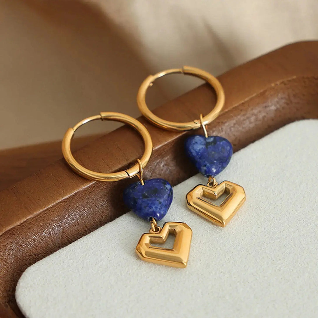 Lovcia Heart Shape Lapis Lazuli Dangle Earrings-Earrings-Peacock Blue-One Size-Peacock Blue