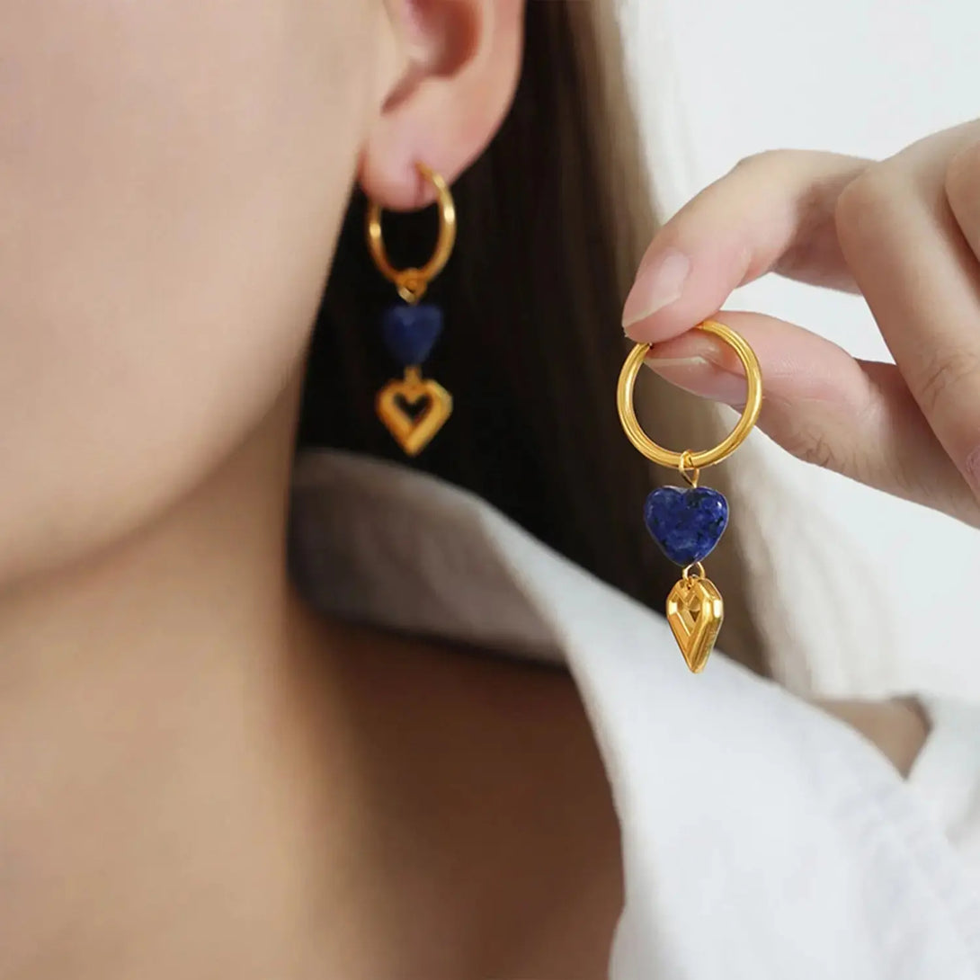 Lovcia Heart Shape Lapis Lazuli Dangle Earrings-Earrings-Peacock Blue-One Size-Peacock Blue