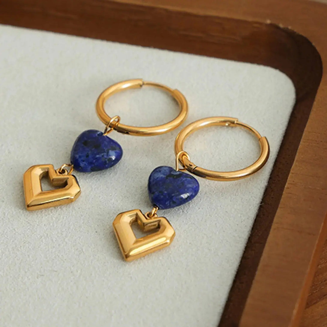 Lovcia Heart Shape Lapis Lazuli Dangle Earrings-Earrings-Peacock Blue-One Size-Peacock Blue
