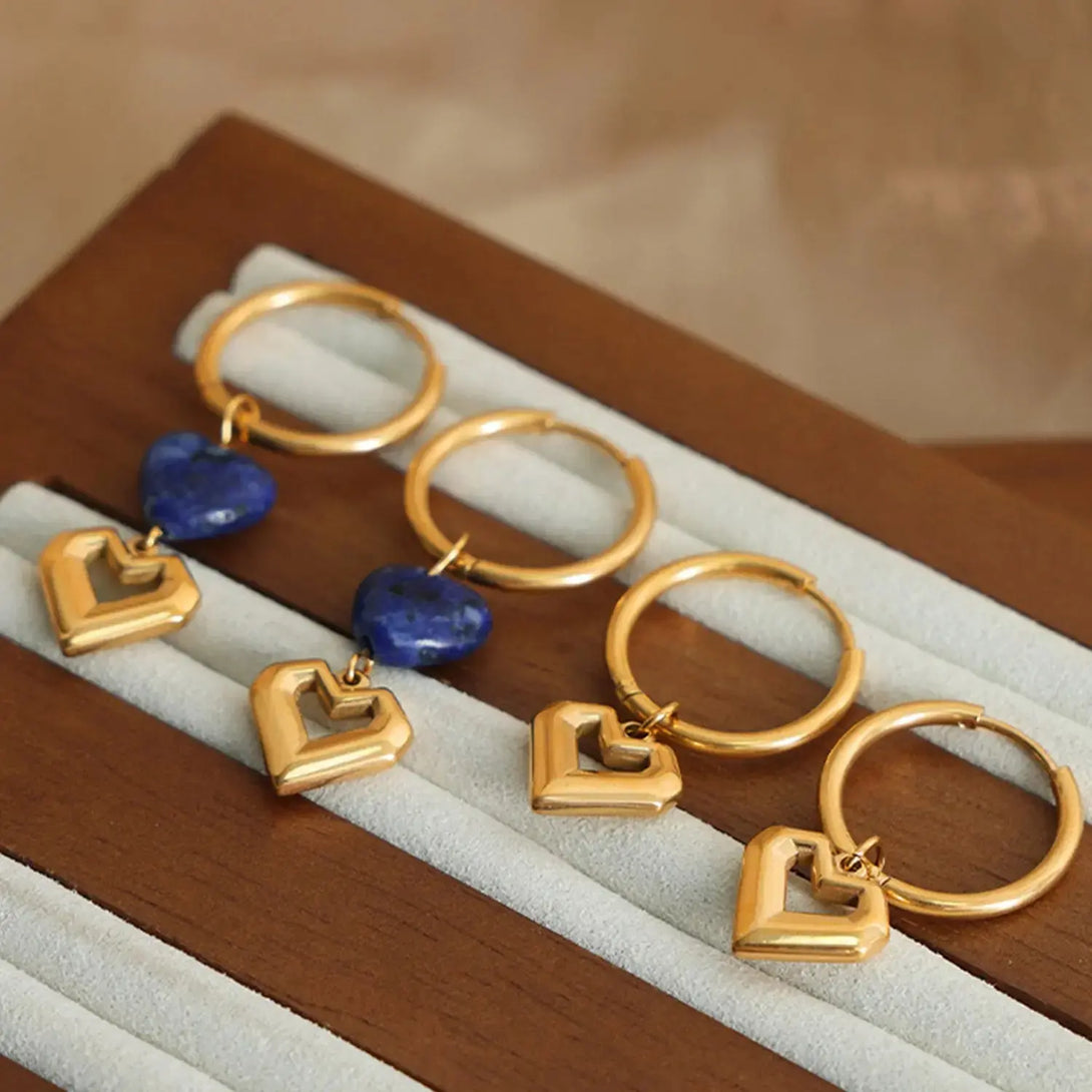 Lovcia Heart Shape Lapis Lazuli Dangle Earrings-Earrings-Peacock Blue-One Size-Peacock Blue