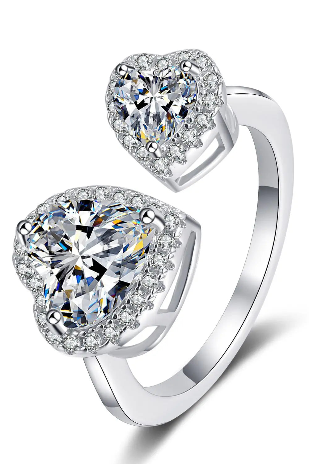Lovcia Heart-Shape Moissanite Open Ring-Rings-Silver-5-Silver