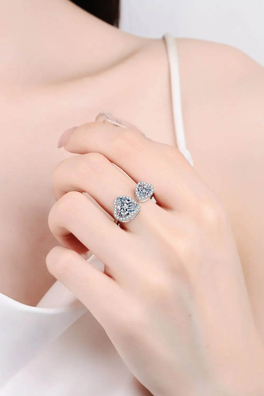 Lovcia Heart-Shape Moissanite Open Ring-Rings-Silver-5-Silver