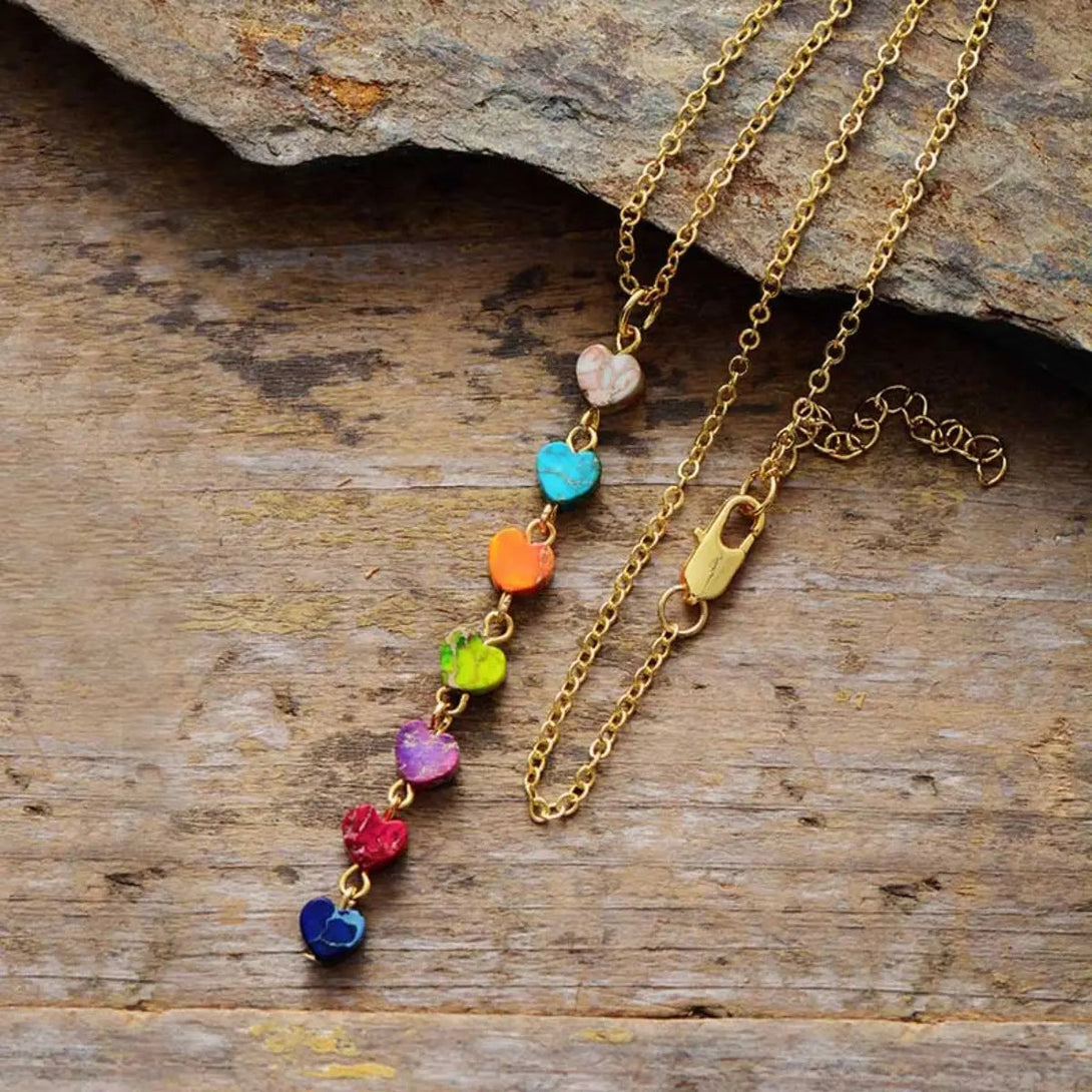 Lovcia Heart Shape Natural Stone Necklace-Necklaces-Red Orange-One Size-Red Orange