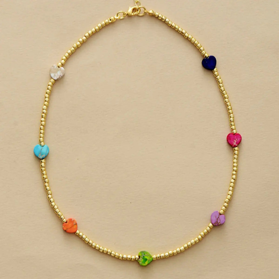 Lovcia Heart Shape Natural Stone Necklace-Necklaces-Red Orange-One Size-Red Orange