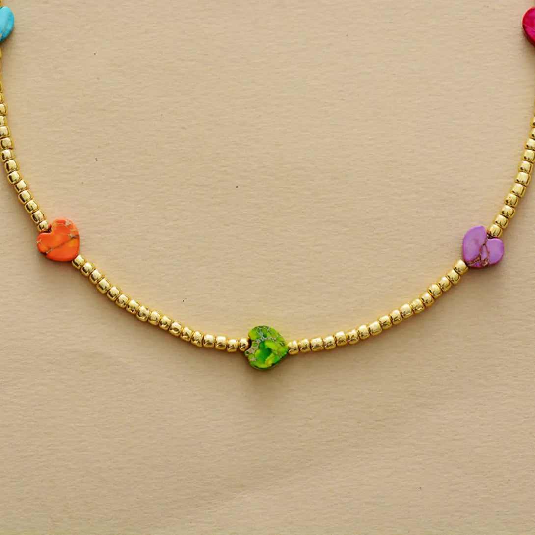 Lovcia Heart Shape Natural Stone Necklace-Necklaces-Red Orange-One Size-Red Orange