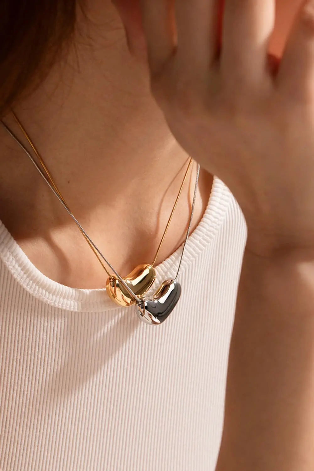 Lovcia Heart Shape Pendant Necklace-Necklaces-Gold-One Size-Gold
