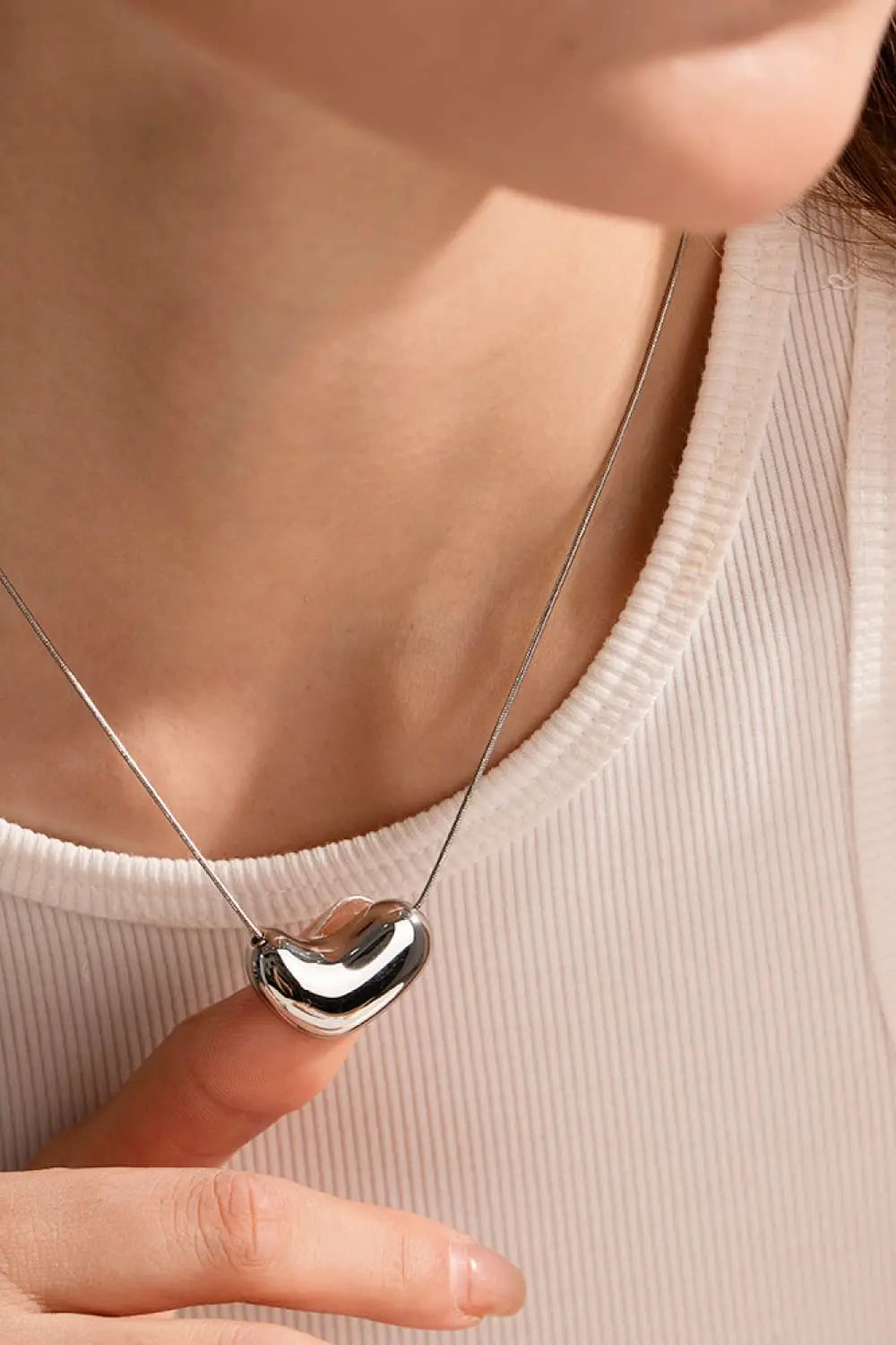 Lovcia Heart Shape Pendant Necklace-Necklaces-Silver-One Size-Silver