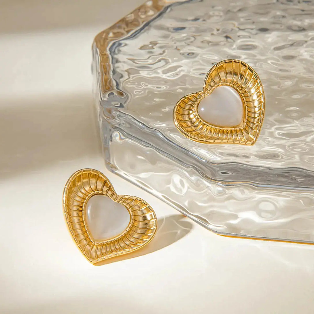 Lovcia Heart-Shaped Cat's Eye Stone Earrings with 18K Gold Plating for Women-Earrings-Gold-One Size-Gold