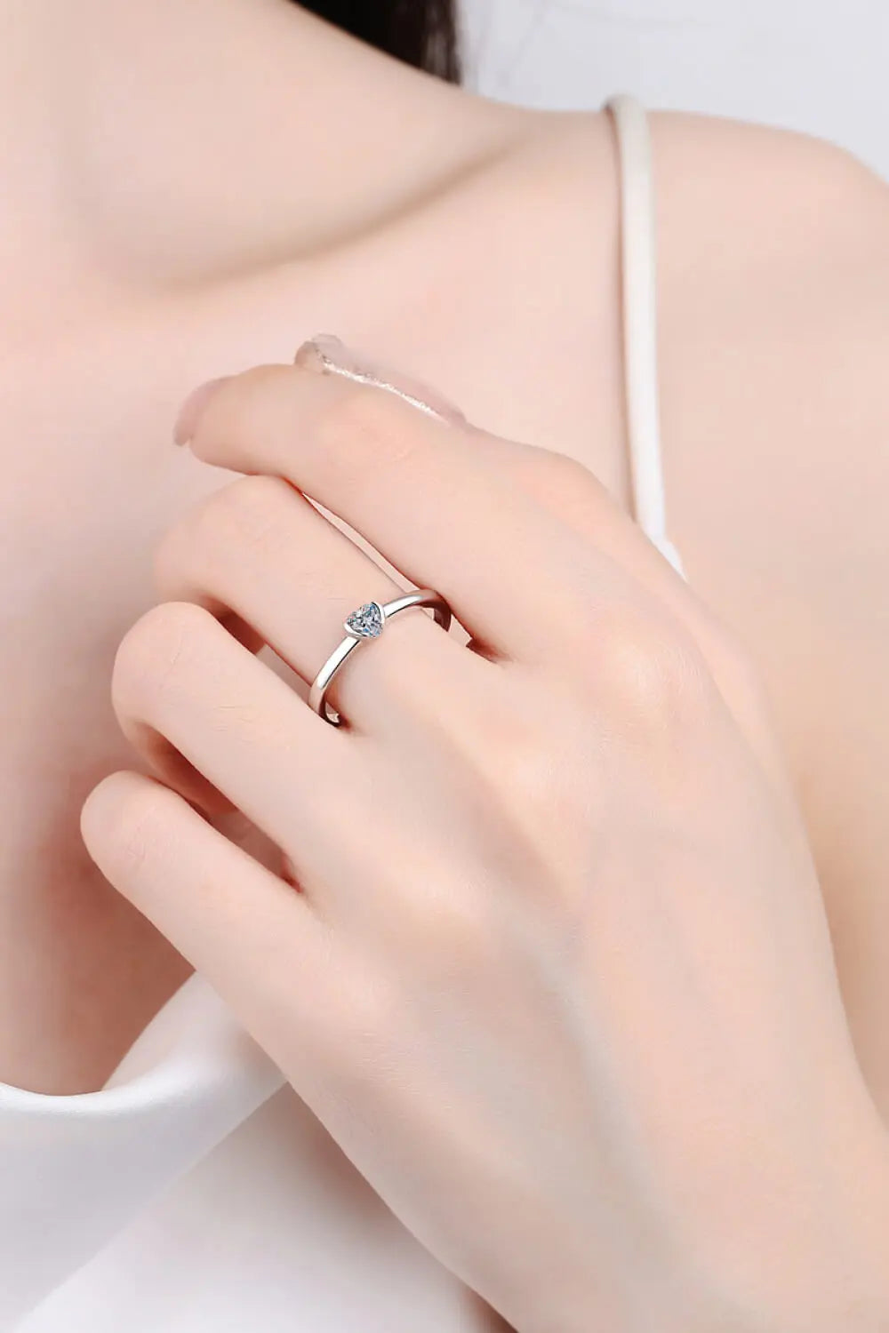 Lovcia Heart-Shaped Moissanite Solitaire Ring-Rings-Silver-5-Silver