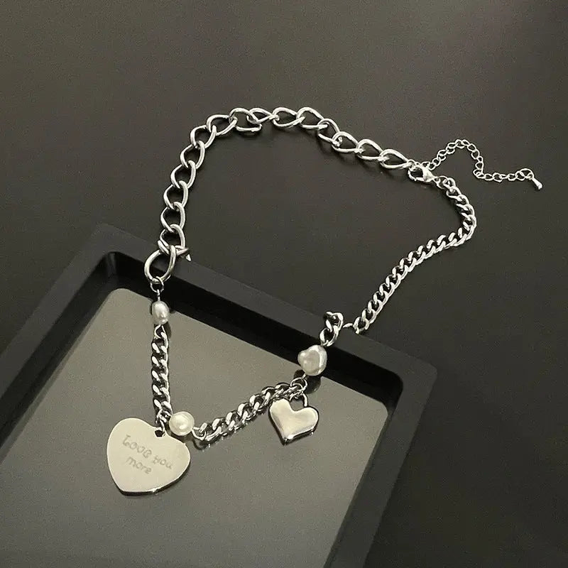 Lovcia Heart-shaped Multi-Part Pearl Titanium Steel Women's Speciality Necklace-Necklaces-Love Pearl Necklace-Love Pearl Necklace