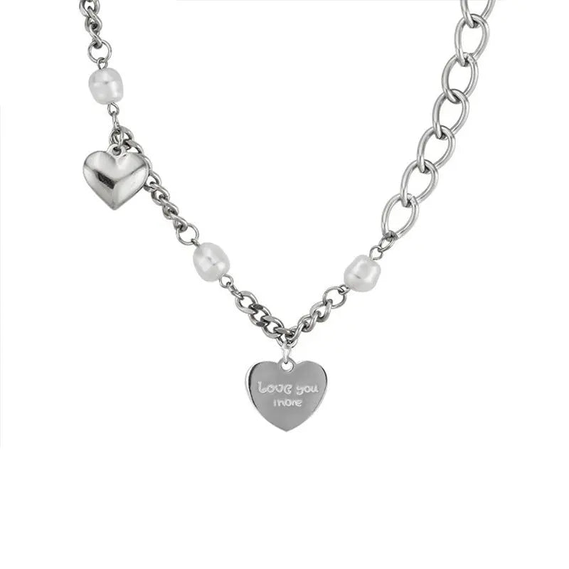 Lovcia Heart-shaped Multi-Part Pearl Titanium Steel Women's Speciality Necklace-Necklaces-Love Pearl Necklace-Love Pearl Necklace