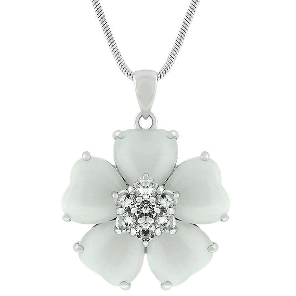 Buy LOVCIA Heart-Shaped White Cat's Eye Floral Pendant with Cubic Zirconia - Latest Stylish Pendants for Women