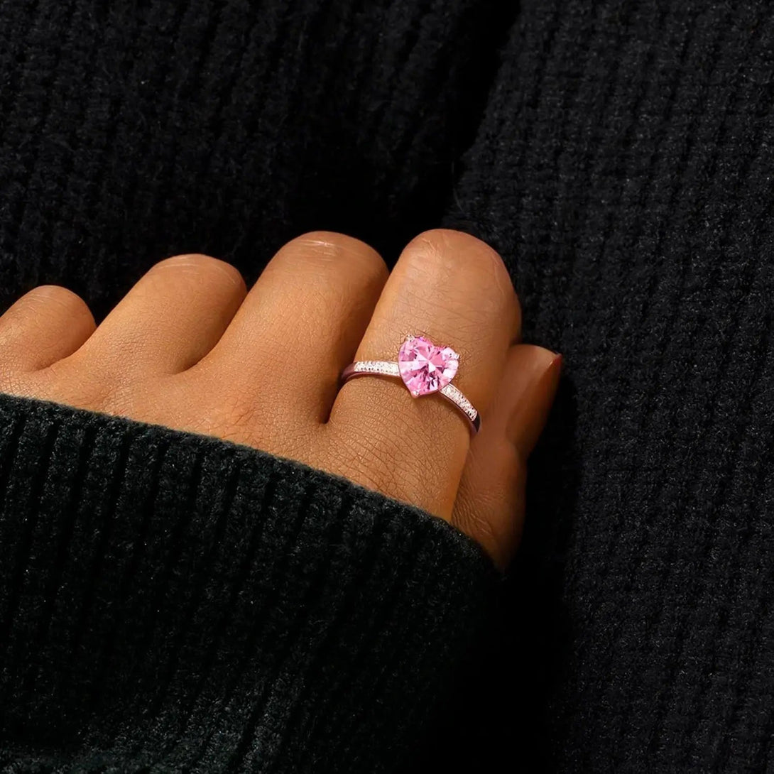 Lovcia Heart Zircon 925 Sterling Silver Ring-Rings-Rose Gold-6-Rose Gold