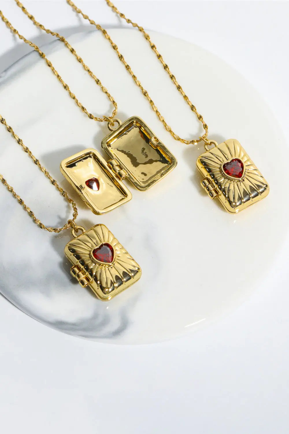 Lovcia Heart Zircon Box Pendant Copper Necklace-Necklaces-Gold-One Size-Gold