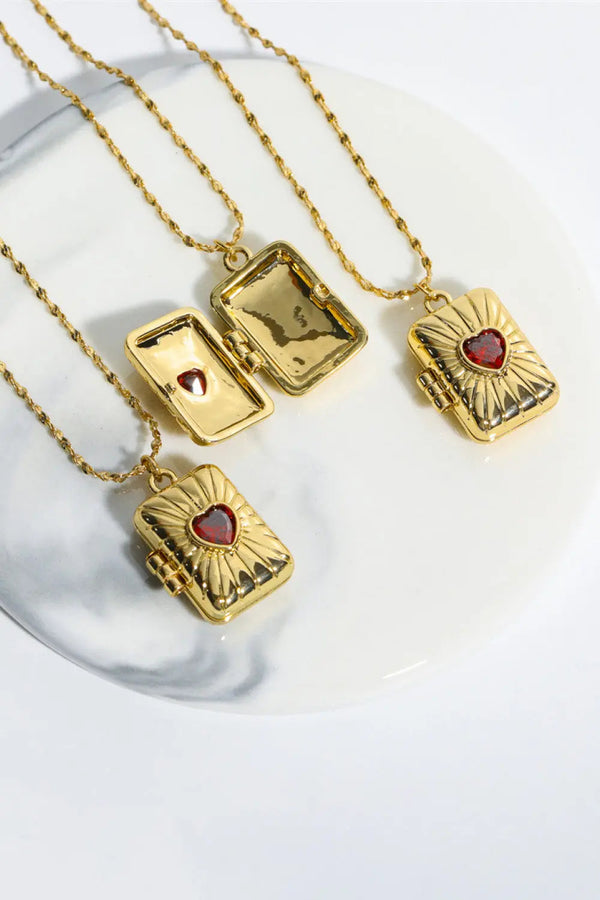 Lovcia Heart Zircon Box Pendant Copper Necklace-Necklaces-Gold-One Size-Gold