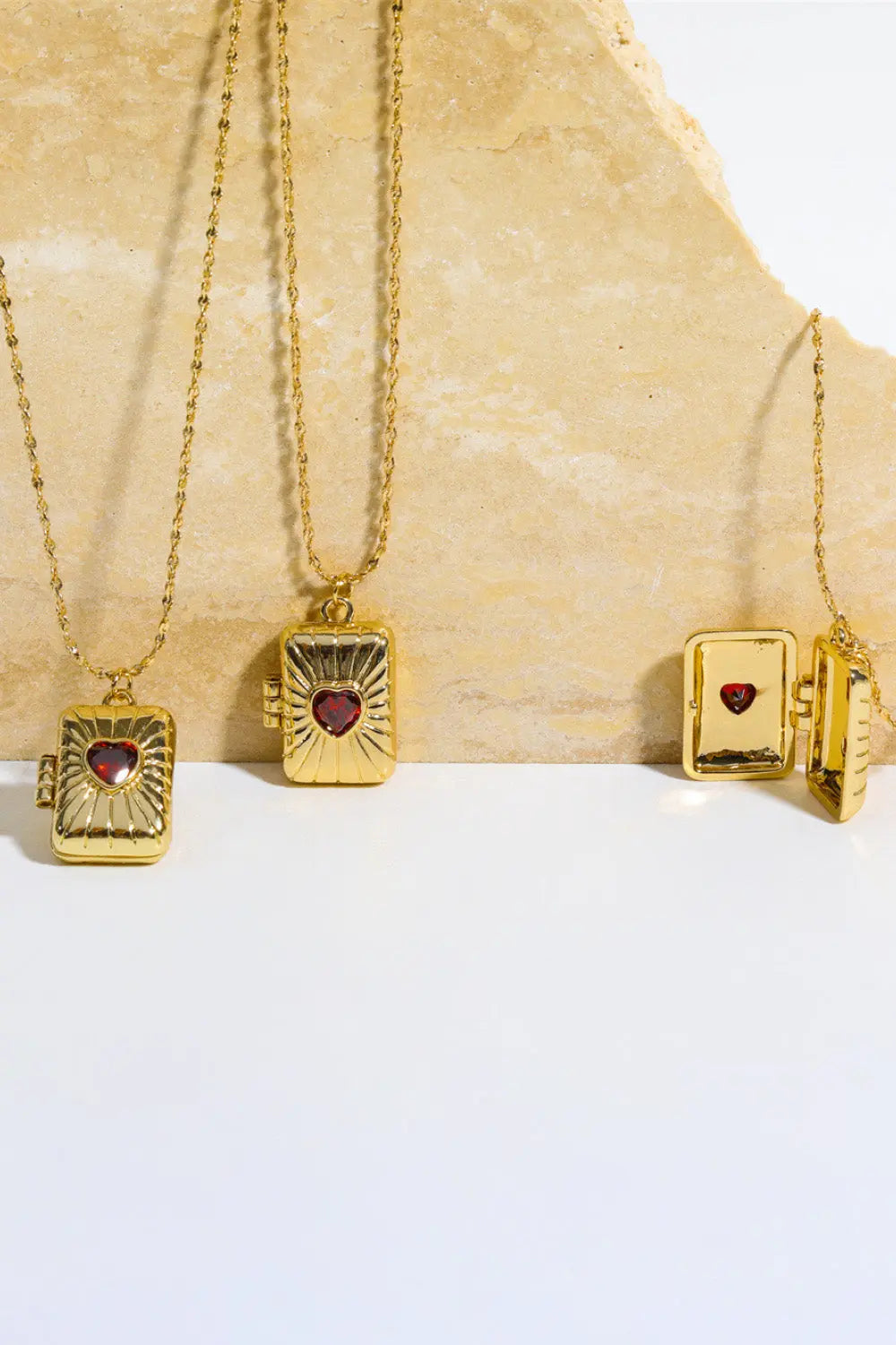 Lovcia Heart Zircon Box Pendant Copper Necklace-Necklaces-Gold-One Size-Gold