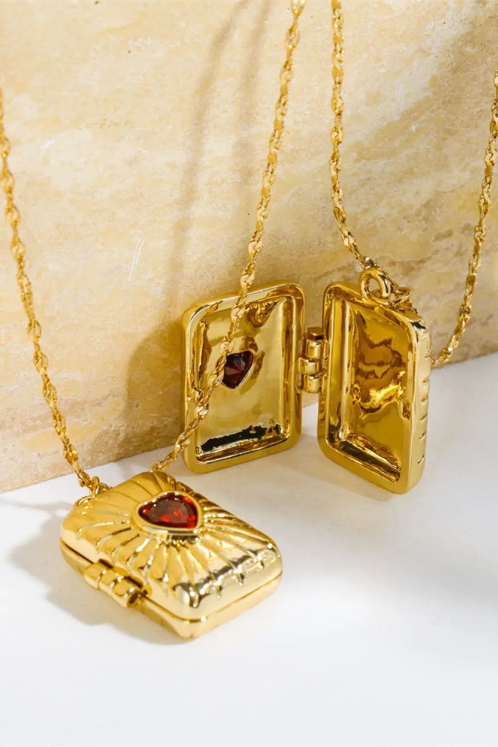 Lovcia Heart Zircon Box Pendant Copper Necklace-Necklaces-Gold-One Size-Gold