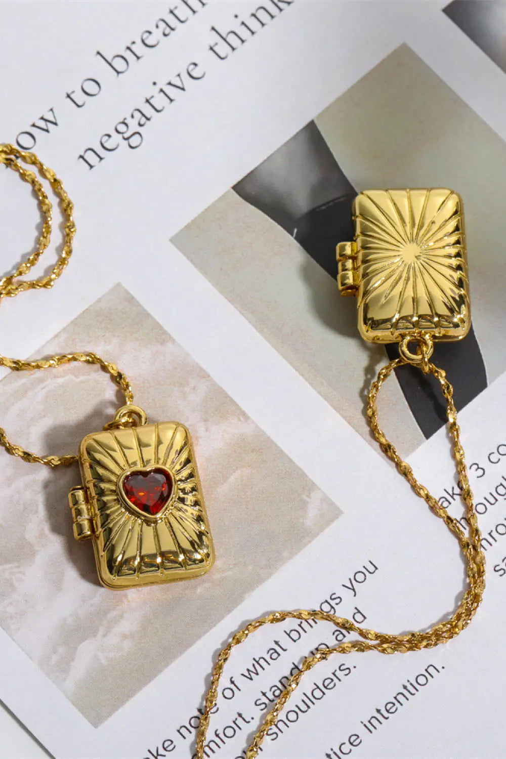 Lovcia Heart Zircon Box Pendant Copper Necklace-Necklaces-Gold-One Size-Gold