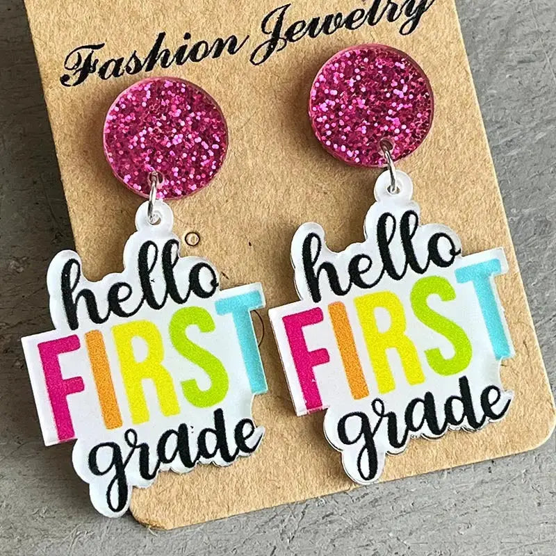 Lovcia HELLO SECOND GRADE Acrylic Dangle Earrings-Earrings-Style A-One Size-Style A