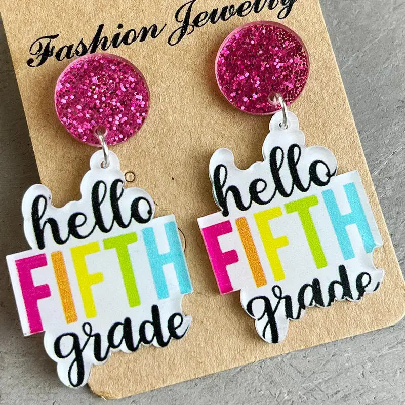 Lovcia HELLO SECOND GRADE Acrylic Dangle Earrings-Earrings-Style E-One Size-Style E
