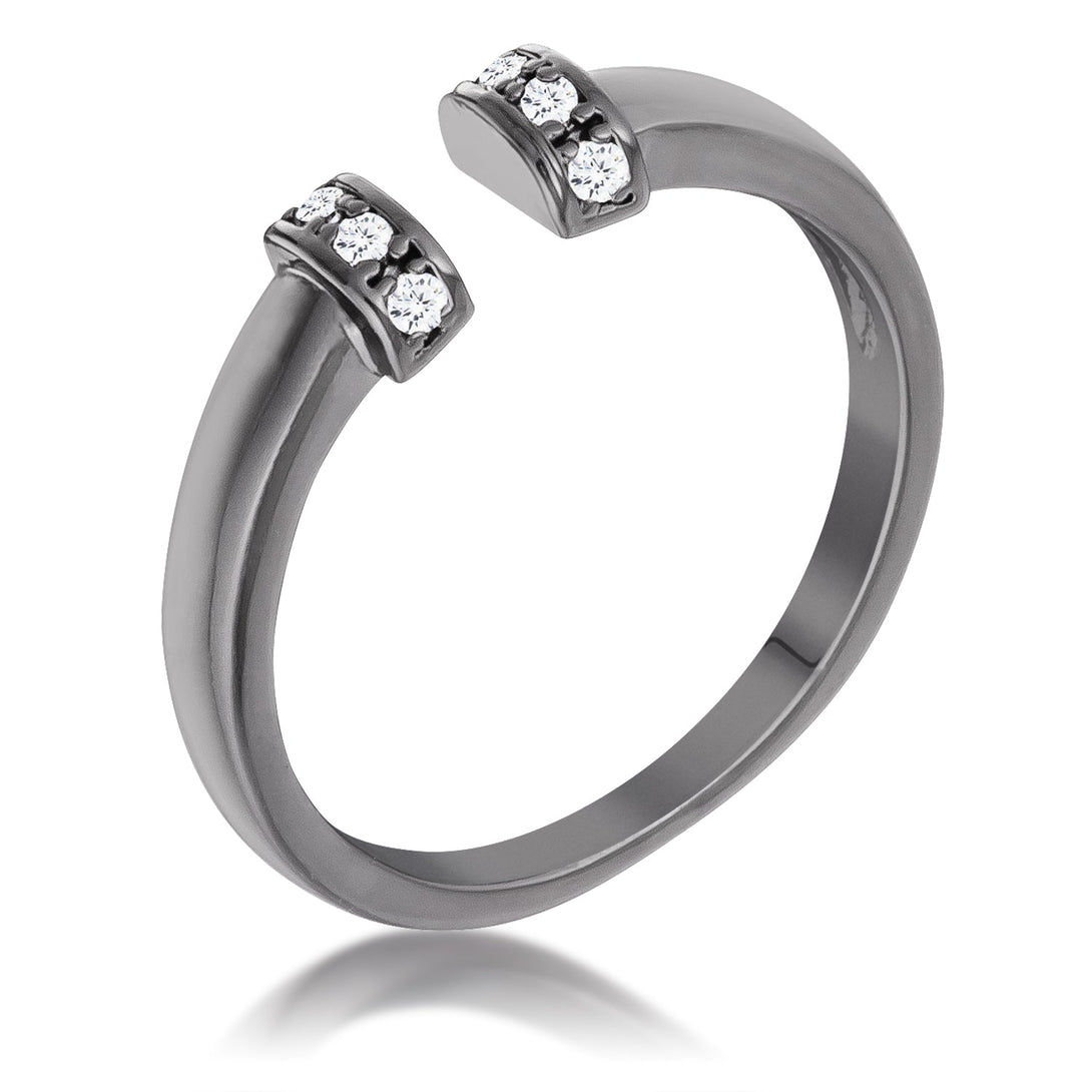 Lovcia Hematite Finish Petite Open Cuff Ring with CZ Charm-Rings-5-5