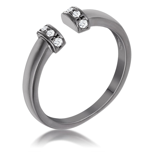 Lovcia Hematite Finish Petite Open Cuff Ring with CZ Charm-Rings-5-5