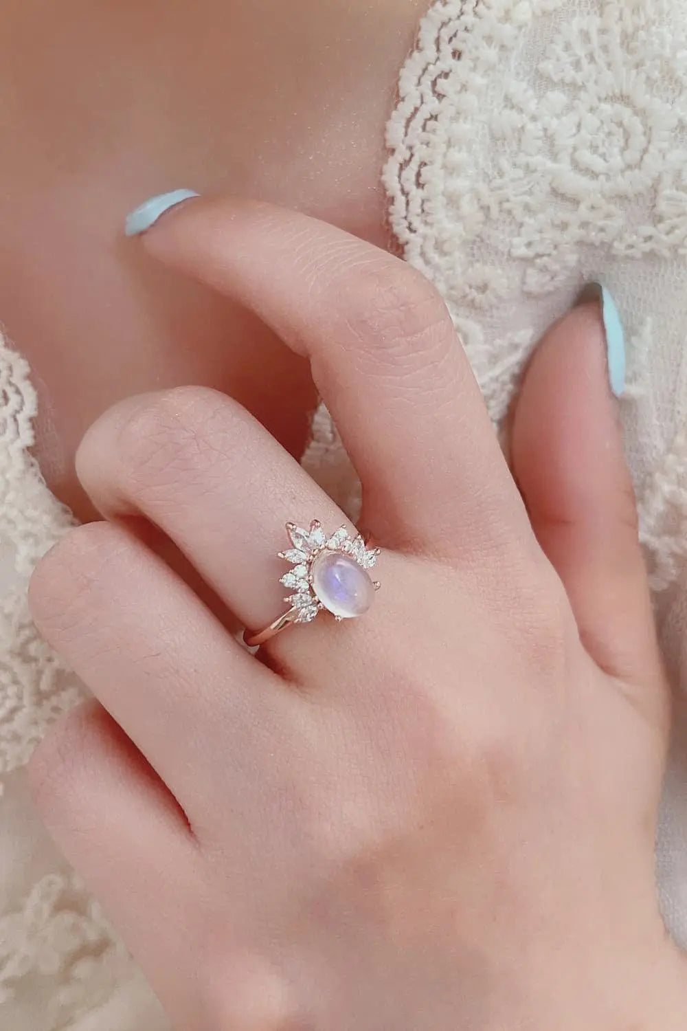 Lovcia High Quality Natural Moonstone 18K Rose Gold-Plated 925 Sterling Silver Ring-Rings-Rose Gold-6-Rose Gold