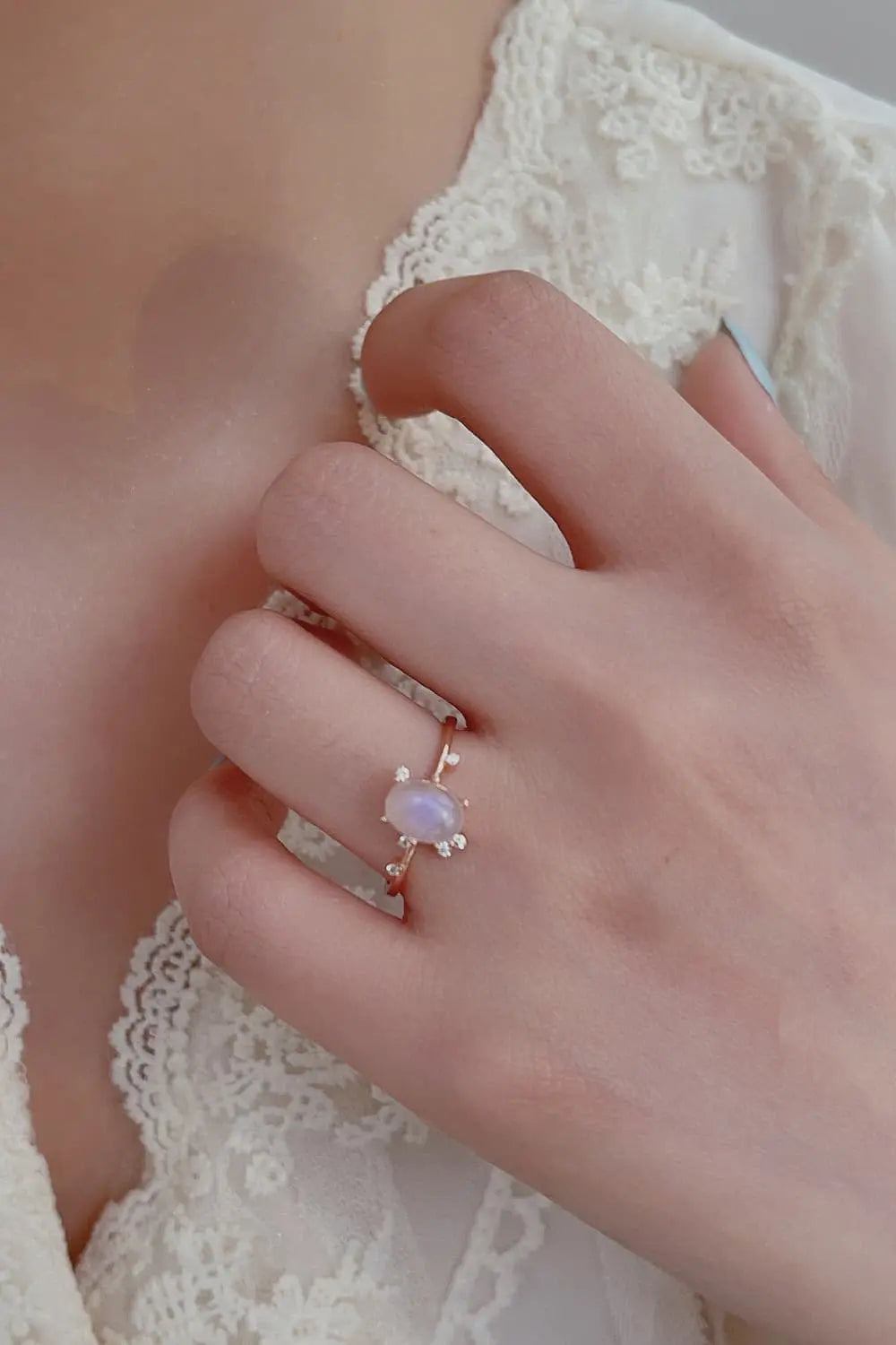 Lovcia High Quality Natural Moonstone 925 Sterling Silver Ring-Rings-Rose Gold-6-Rose Gold