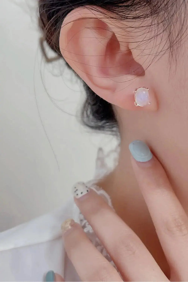 Lovcia High Quality Natural Moonstone 925 Sterling Silver Stud Earrings-Earrings-Rose Gold-One Size-Rose Gold