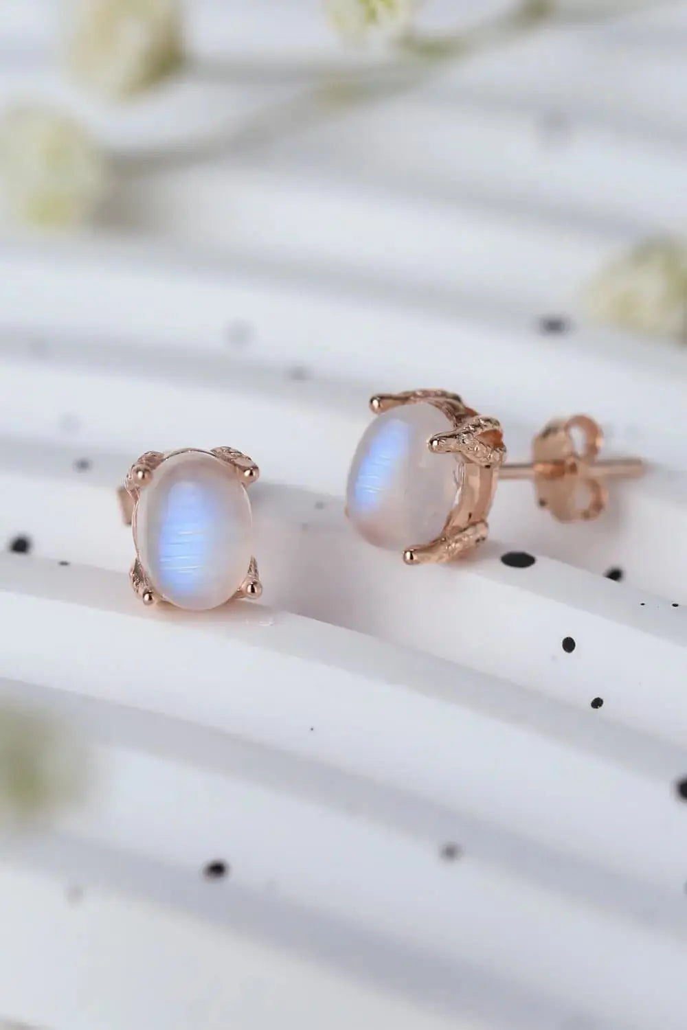 Lovcia High Quality Natural Moonstone 925 Sterling Silver Stud Earrings-Earrings-Rose Gold-One Size-Rose Gold