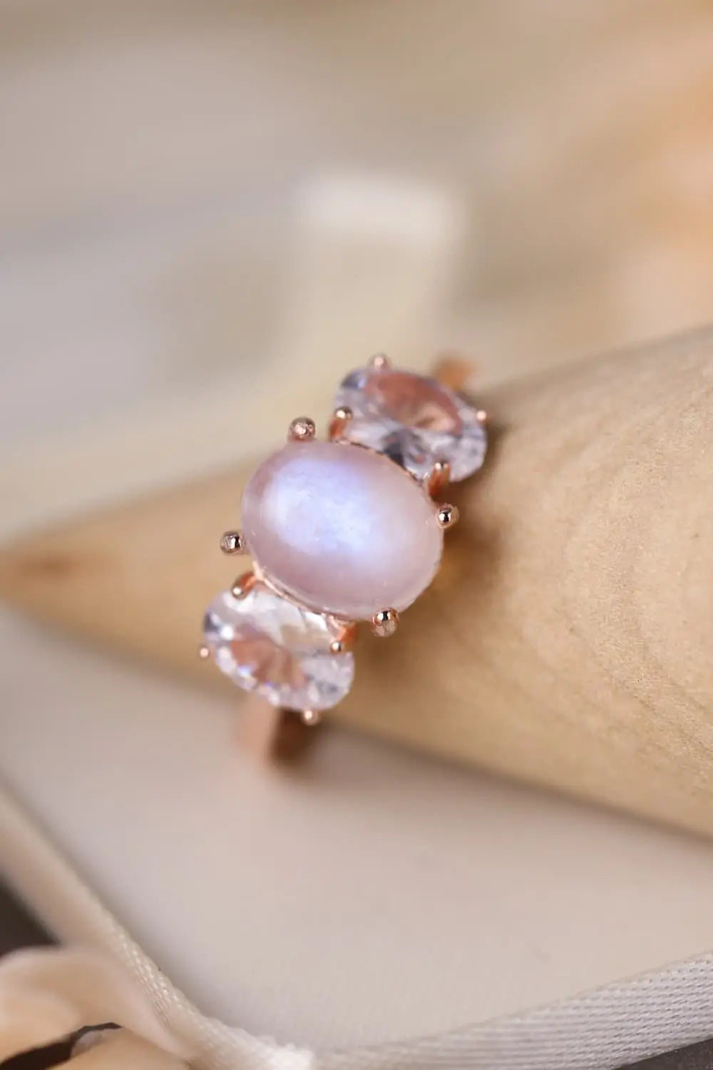 Lovcia High Quality Natural Moonstone 925 Sterling Silver Three Stone Ring-Rings-Rose Gold-6-Rose Gold