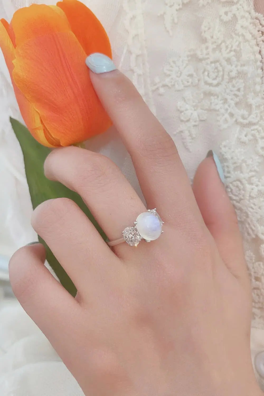 Lovcia High Quality Natural Moonstone 925 Sterling Silver Three Stone Ring-Rings-Silver-6-Silver