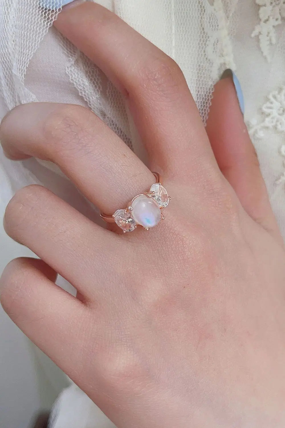 Lovcia High Quality Natural Moonstone 925 Sterling Silver Three Stone Ring-Rings-Silver-6-Silver