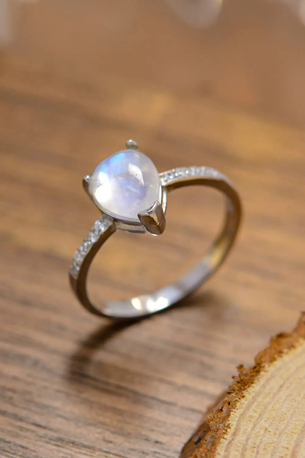 Lovcia High Quality Natural Moonstone Teardrop Side Stone Ring-Rings-Silver-6-Silver