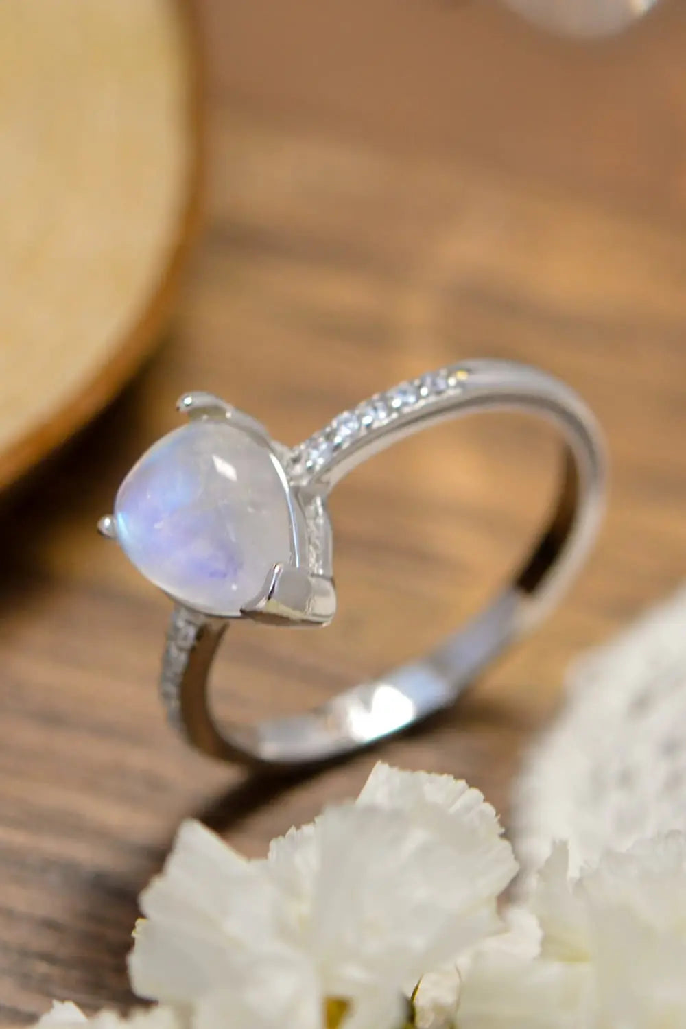 Lovcia High Quality Natural Moonstone Teardrop Side Stone Ring-Rings-Silver-6-Silver