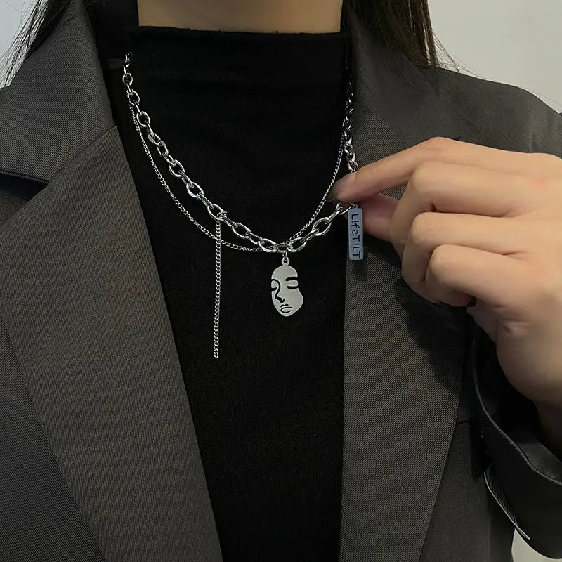 Lovcia Hip Hop Style Personality Portrait Pendant Titanium Steel Necklace for Men and Women-Necklaces-Portrait-Portrait