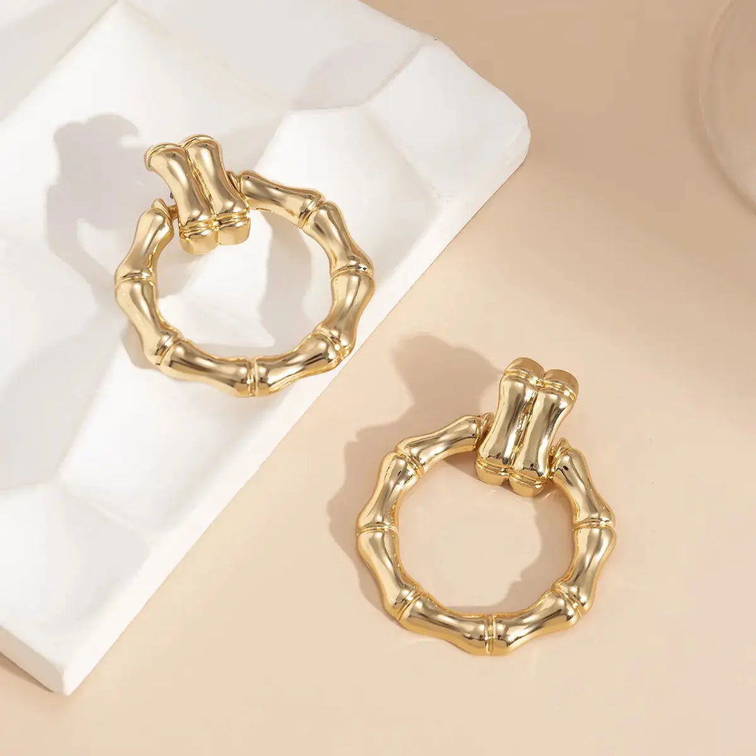 LOVCIA Hip Hop Style Simple Round Bamboo Stud Earrings