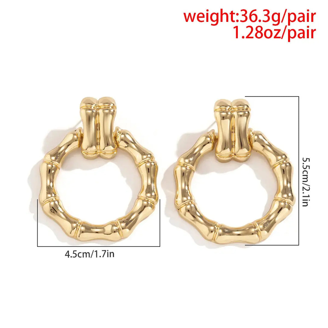 LOVCIA Hip Hop Style Simple Round Bamboo Stud Earrings