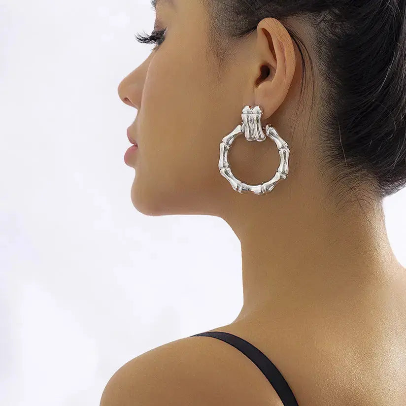 LOVCIA Hip Hop Style Simple Round Bamboo Stud Earrings