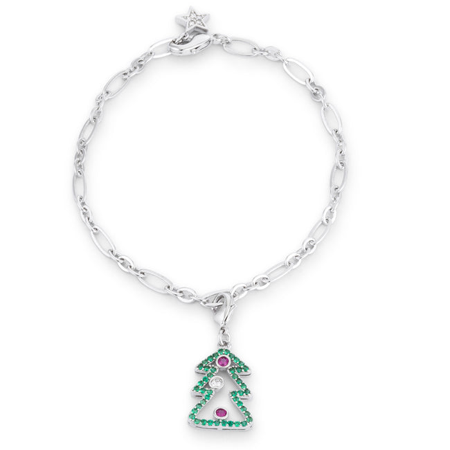 Lovcia Holiday Charm Bracelet with Christmas Tree Design and 0.35ct CZ Stones-Bracelets-