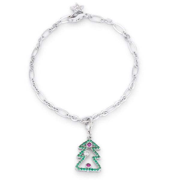 Lovcia Holiday Charm Bracelet with Christmas Tree Design and 0.35ct CZ Stones-Bracelets-