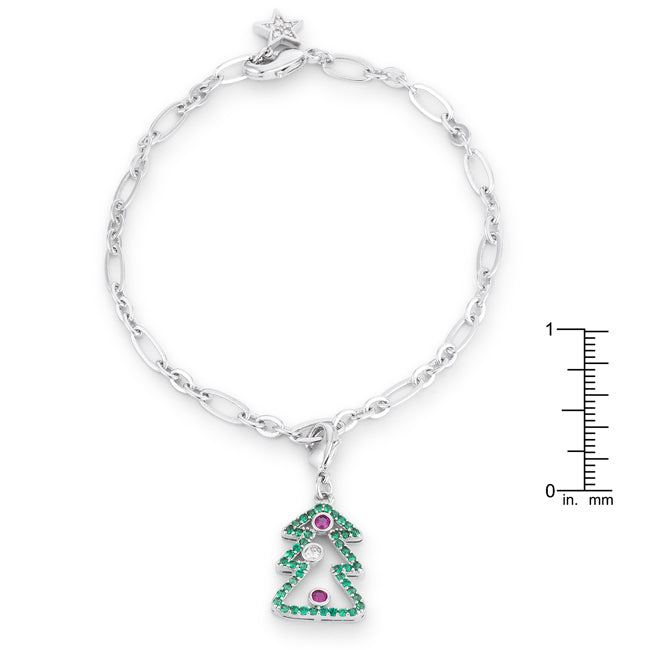 Lovcia Holiday Charm Bracelet with Christmas Tree Design and 0.35ct CZ Stones-Bracelets-