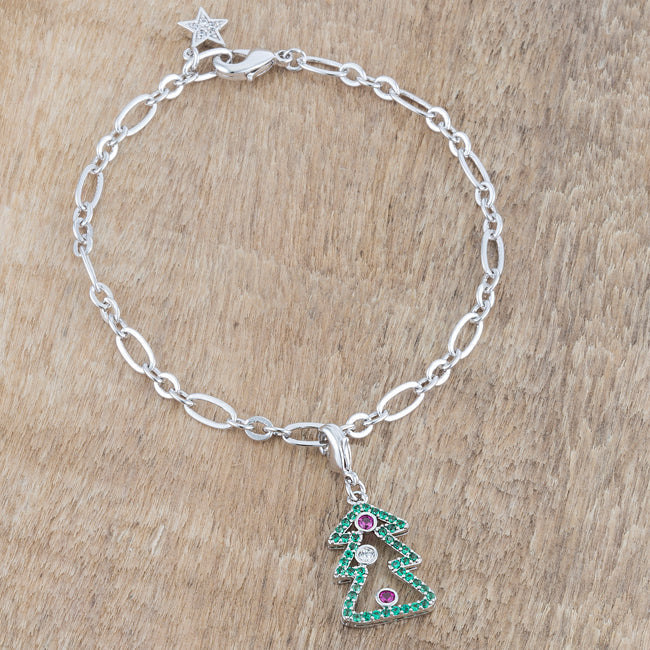 Lovcia Holiday Charm Bracelet with Christmas Tree Design and 0.35ct CZ Stones-Bracelets-