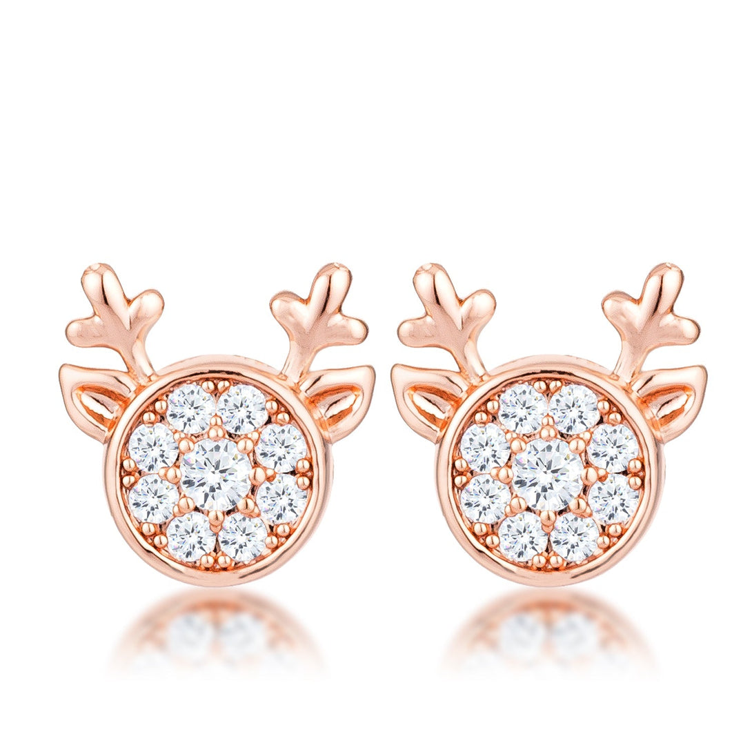 Lovcia Holiday Cheer 18k Rose Gold Plated Reindeer Earrings with Clear CZ Stones-Earrings-
