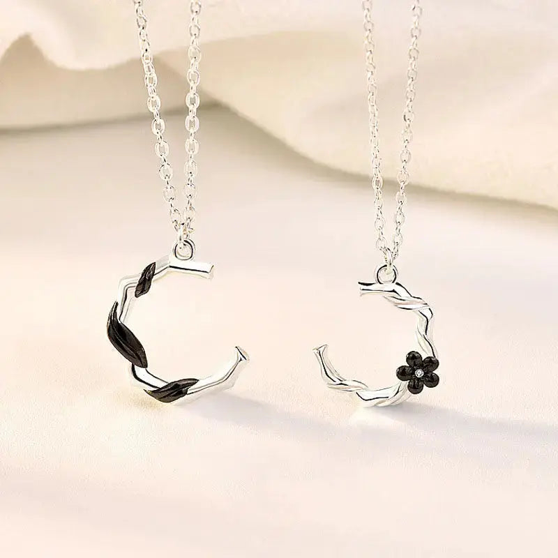 Lovcia Holiday Childhood Sweethearts C Shape Plum Blossom Flower 925 Sterling Silver Necklace-Necklaces-Men Ring-Men Ring