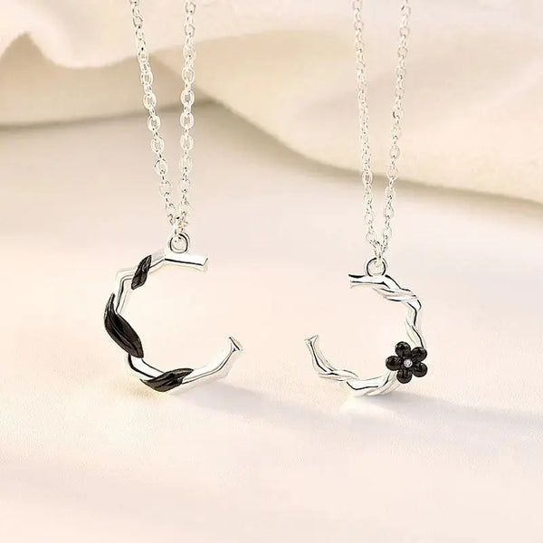 Lovcia Holiday Childhood Sweethearts C Shape Plum Blossom Flower 925 Sterling Silver Necklace-Necklaces-Men Ring-Men Ring