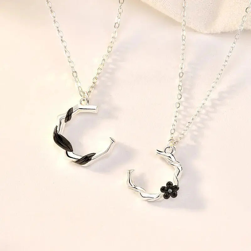 Lovcia Holiday Childhood Sweethearts C Shape Plum Blossom Flower 925 Sterling Silver Necklace-Necklaces-Men Ring-Men Ring