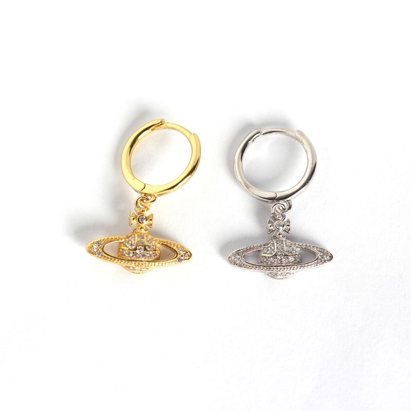 Lovcia Holiday CZ Planet 22mm Hoop Earrings Gold 925-Earrings-Yellow Gold-Yellow Gold