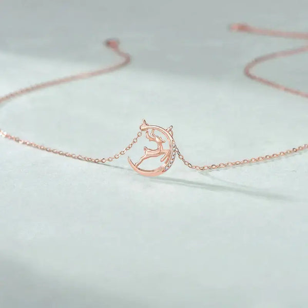 Lovcia Holiday CZ Running Deer 925 Sterling Silver Necklace-Necklaces-Silver-Silver